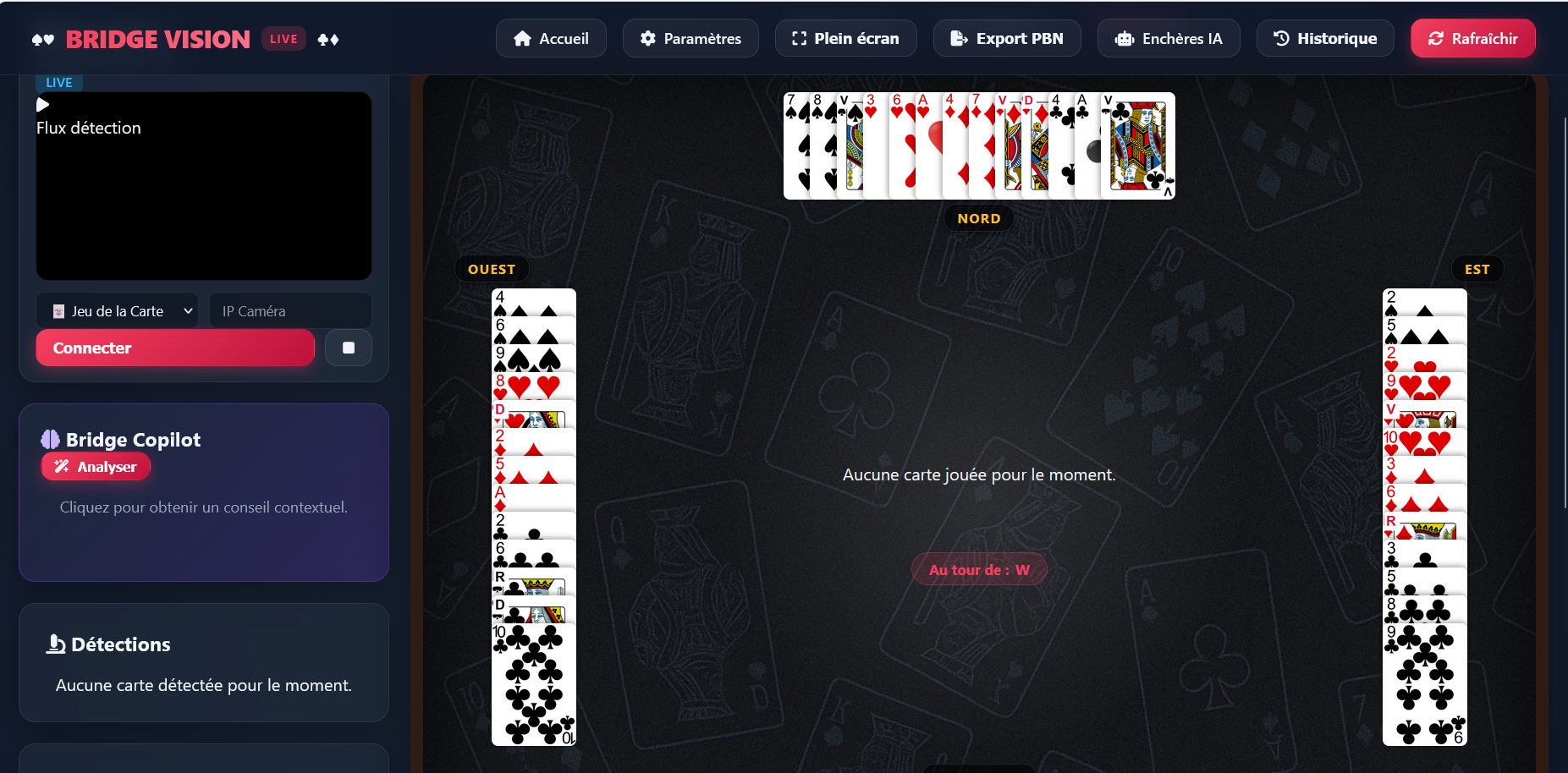 Interface de Bridge Vision : détection de cartes en temps réel